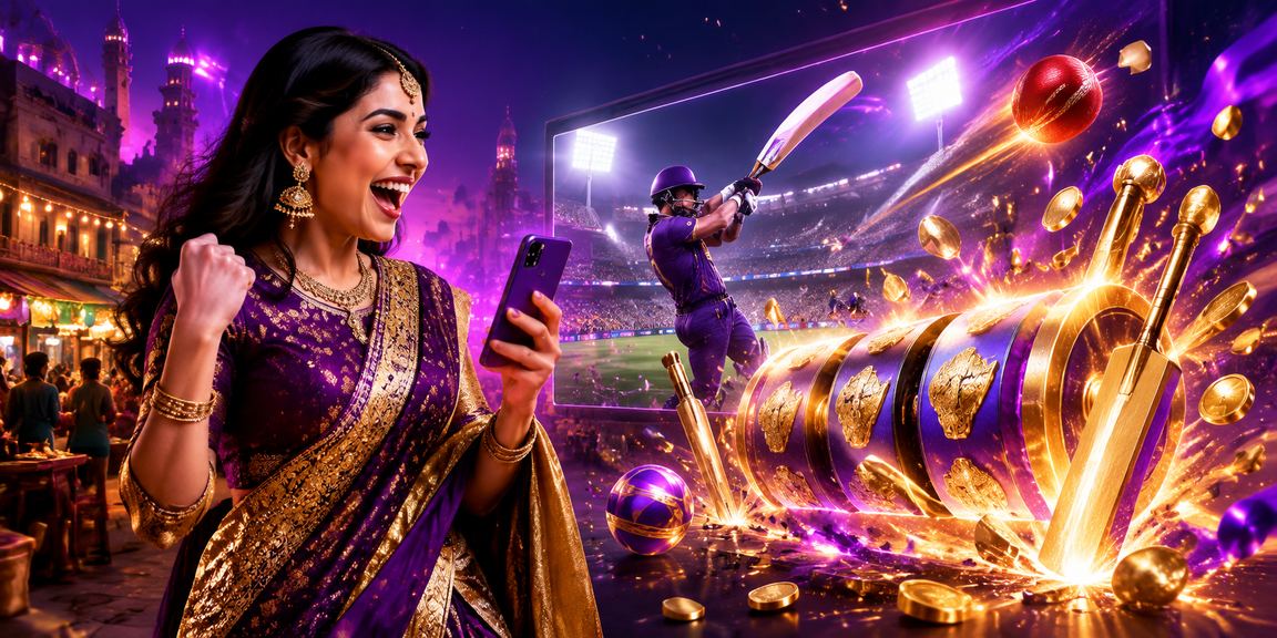 Indian cricket betting neon sign at night with players using mobile devices
